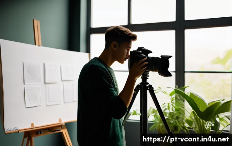 영상콘텐츠 전문가의 업무 사례 공유 - "A diverse young content creator, wearing modern, stylish casual attire (fully dressed), is intensel...