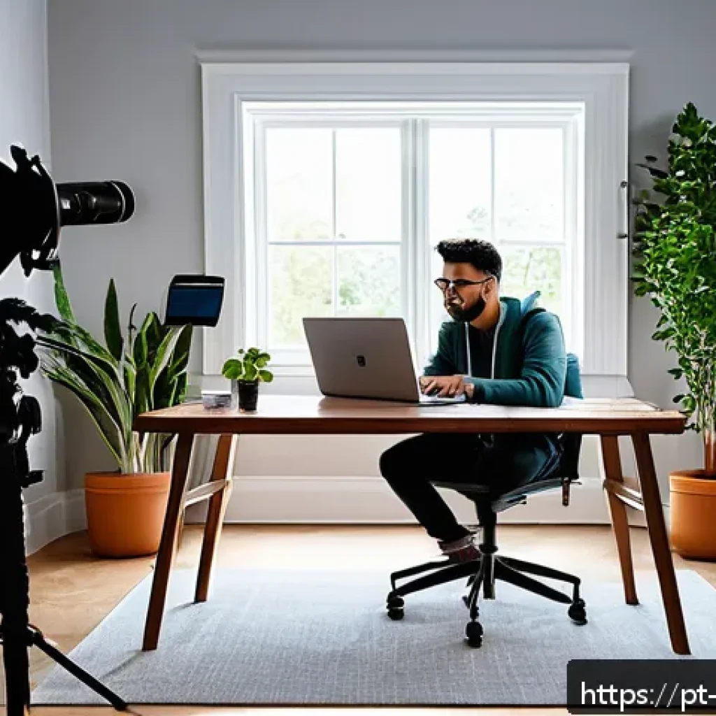 영상콘텐츠 전문가로 성장하기 위한 커리어 로드맵 - A modern content creator's home studio setup in a bright, cozy room with natural daylight streaming ...